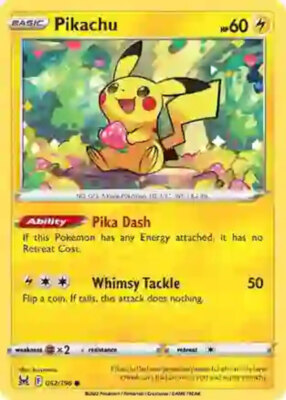 Pokemon Pikachu - 052/196 - Common NM-Mint Lost Origin | eBay