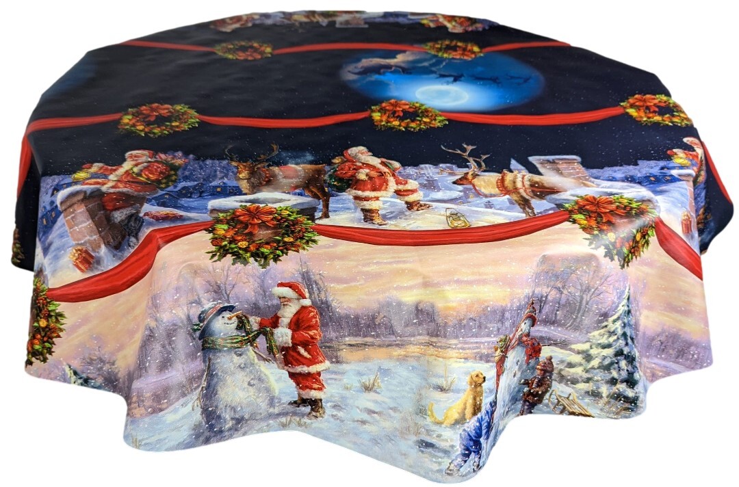 ROUND Christmas PVC Tablecloth Wipe Clean Vinyl Oilcloth Wipeable Cover