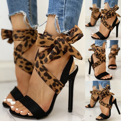 leopard tie up sandals