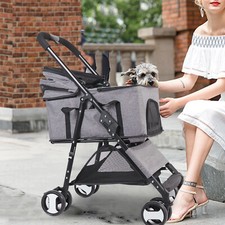 Pet Stroller Foldable Cat Puppy Dog Travel Pushchair Carriage Breathable Canopy