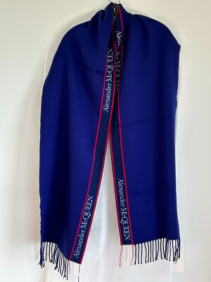 NWT Alexander McQueen Wool & Cashmere Selvedge Logo Scarf Made in