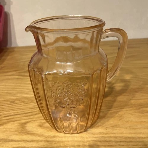 HOCKING GLASS CO. MAYFAIR OPEN ROSE PINK 8-1/2" TALL 80-OUNCE BEVERAGE PITCHER!