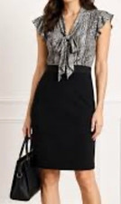 LOFT Petites Sheath Dress 6P Black/White Animal Print V-Neck Bow Lined
