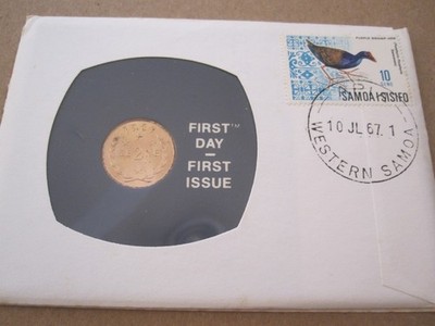 1967 SAMOA 2 SENE UNCIRCULATED COIN KM2 PNC COVER
