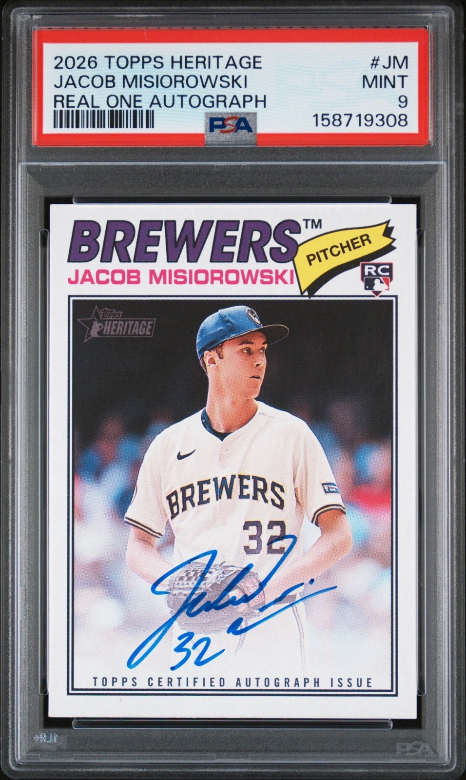 2026 Topps Heritage Jacob Misiorowski Real One Auto Rookie #ROA-JM PSA 9 Mint
