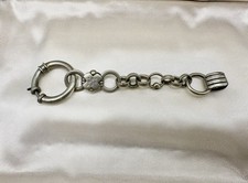 Antique Silver Tone Pocket Watch Fob Chain XL Spring Ring RARE Unsigned Read