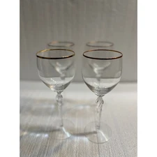 Set of 4 Elegant Clear Wine Glasses with Gold Rim Twisted Stem