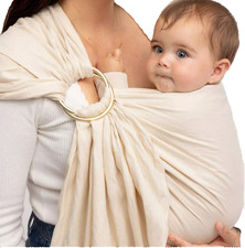 WILDBIRD Linen Ring Sling Baby Carrier Sparrow Light Beige Gold Rings