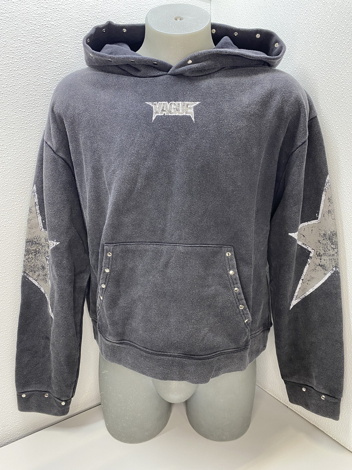 Vague Unisex Hoodie Black Size L Star Studded Distressed Logo Pullover