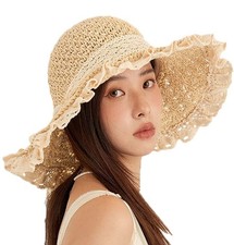Womens Sun Hat Floppy Wide Brim Lace Beach Cap UPF 50 Foldable Summer Travel...