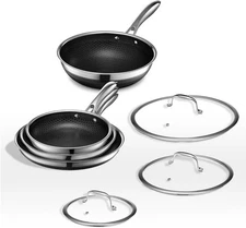 HexClad Hybrid 7 Piece Cookware Set w/ Lids New Open Box