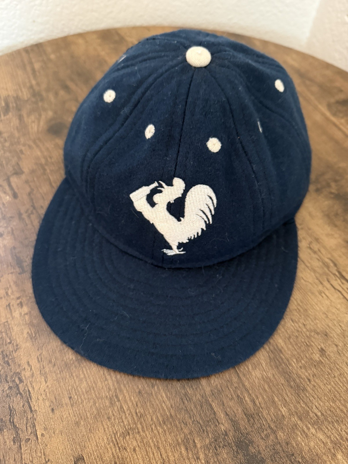 Vintage Ebbets Field Flannels White Rooster Navy Blue Beer Farm Hat Leather Tab