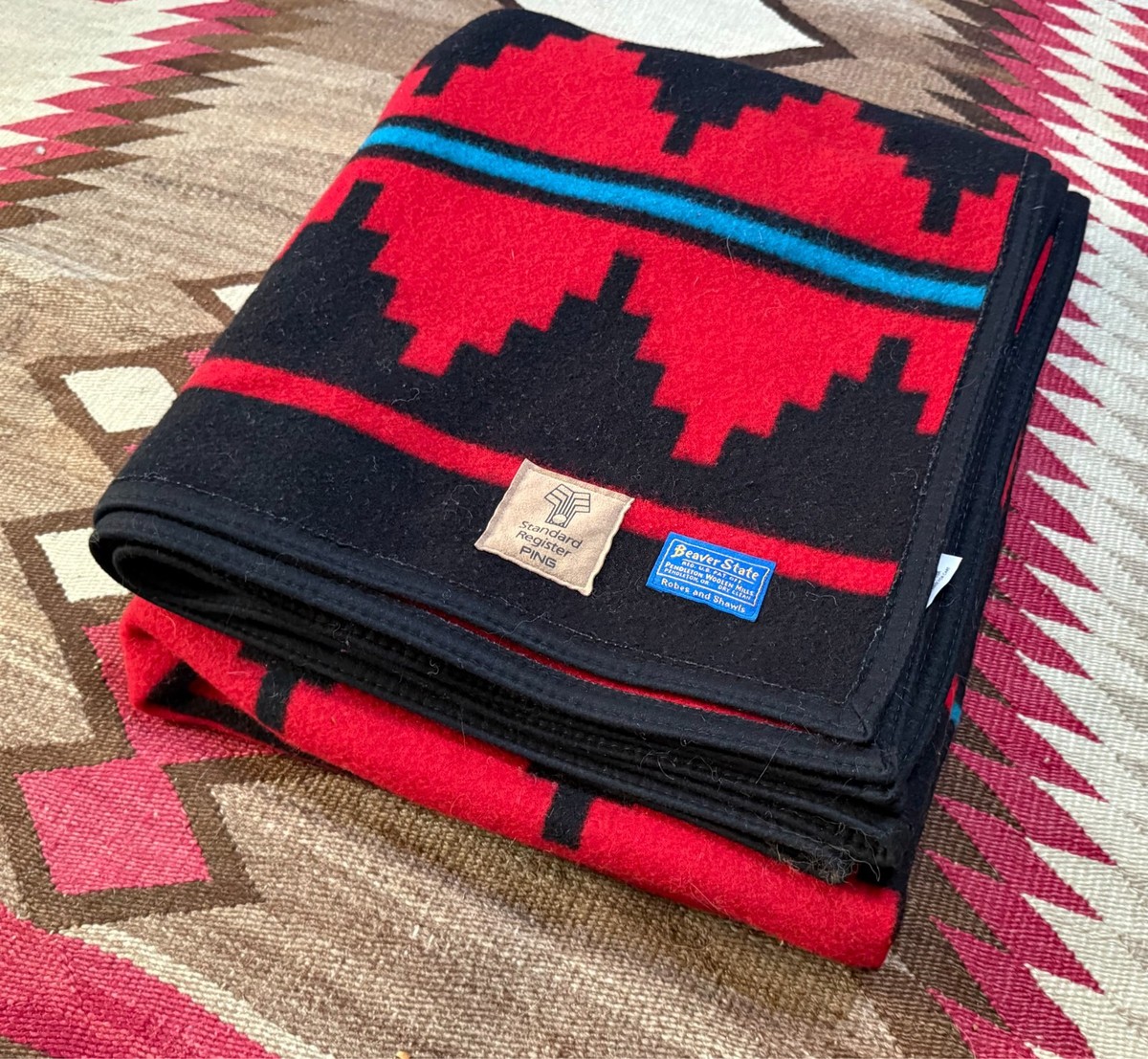 Branded Vintage Pendleton Wool Blanket Beaver State Red
