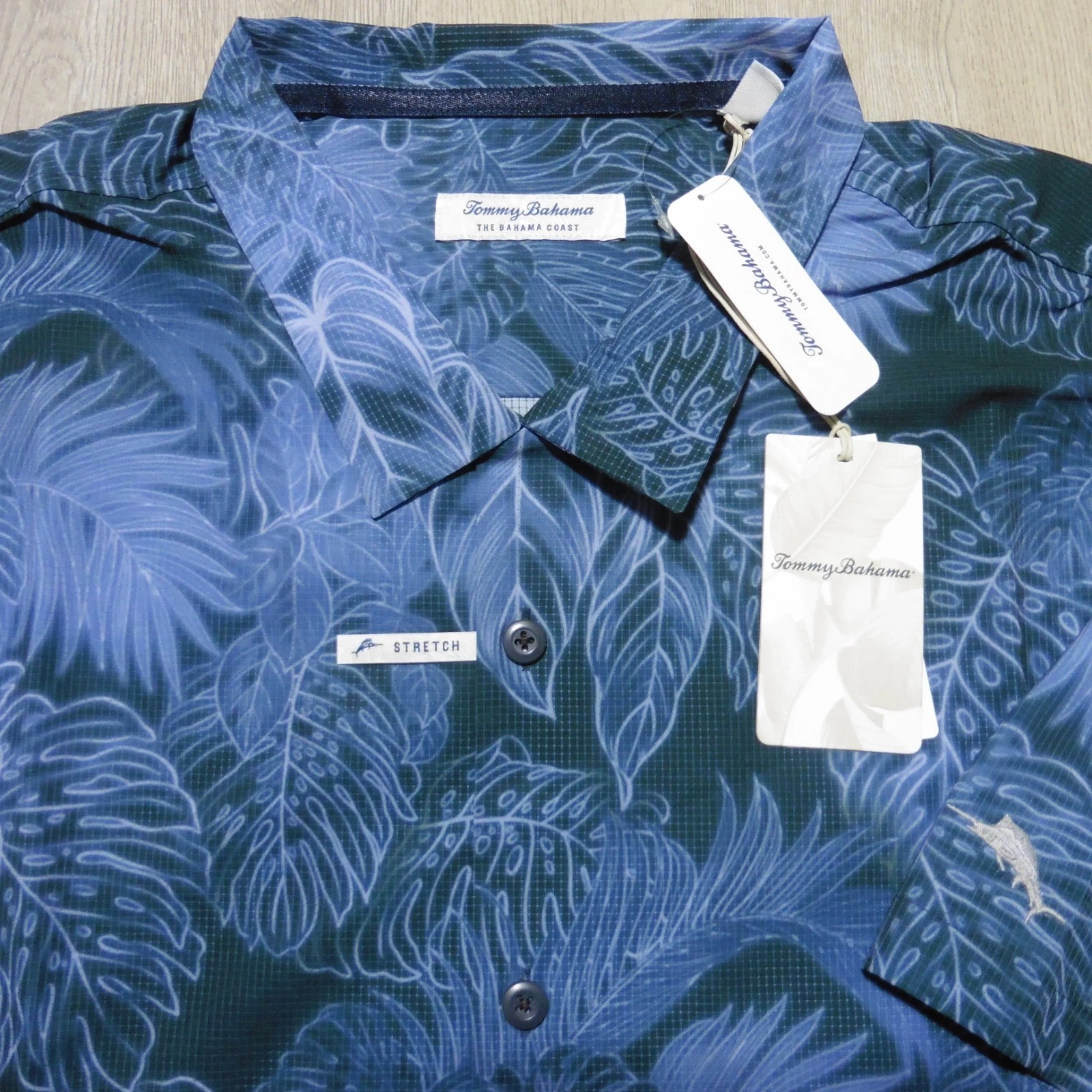 TOMMY BAHAMA Mens 4XLB 4XL BIG STRETCH HAWAIIAN SHIRT LUMINESCENT COAST BLUE