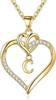 Herzkette Damen 14K Gold Vergoldet Zirkonia AnhäNger Buchstaben Geschenk FüR