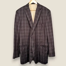 Stile Bespoke Blazer Sport Coat Men 44L Brown Plaid 2 Button Italian Wool Jacket