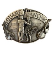 Square Dance Belt Buckle Fiddle Banjo Folk Barn Vintage 1985 Siskiyou