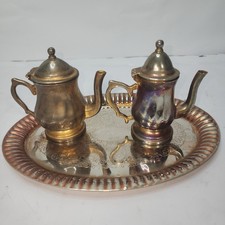 Godinger Silver Art Mini Tea Set 2 Lidded Pots Oval Tray Silver Plated 