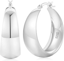 Senteria 12Mm Wide Thick Hoop Earrings 925 Sterling Silver Hoop Earrings for Wom