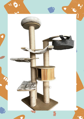 Costway Kratzbaum mehrstöckiger Katzenturm aus Holz mittig (197 cm) UVP 189,9 £