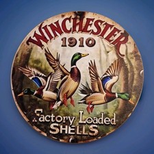 Blechschild: "Winchester 1910" Factory Loaded SHELLS. Entenjagd! 20 cm groß.