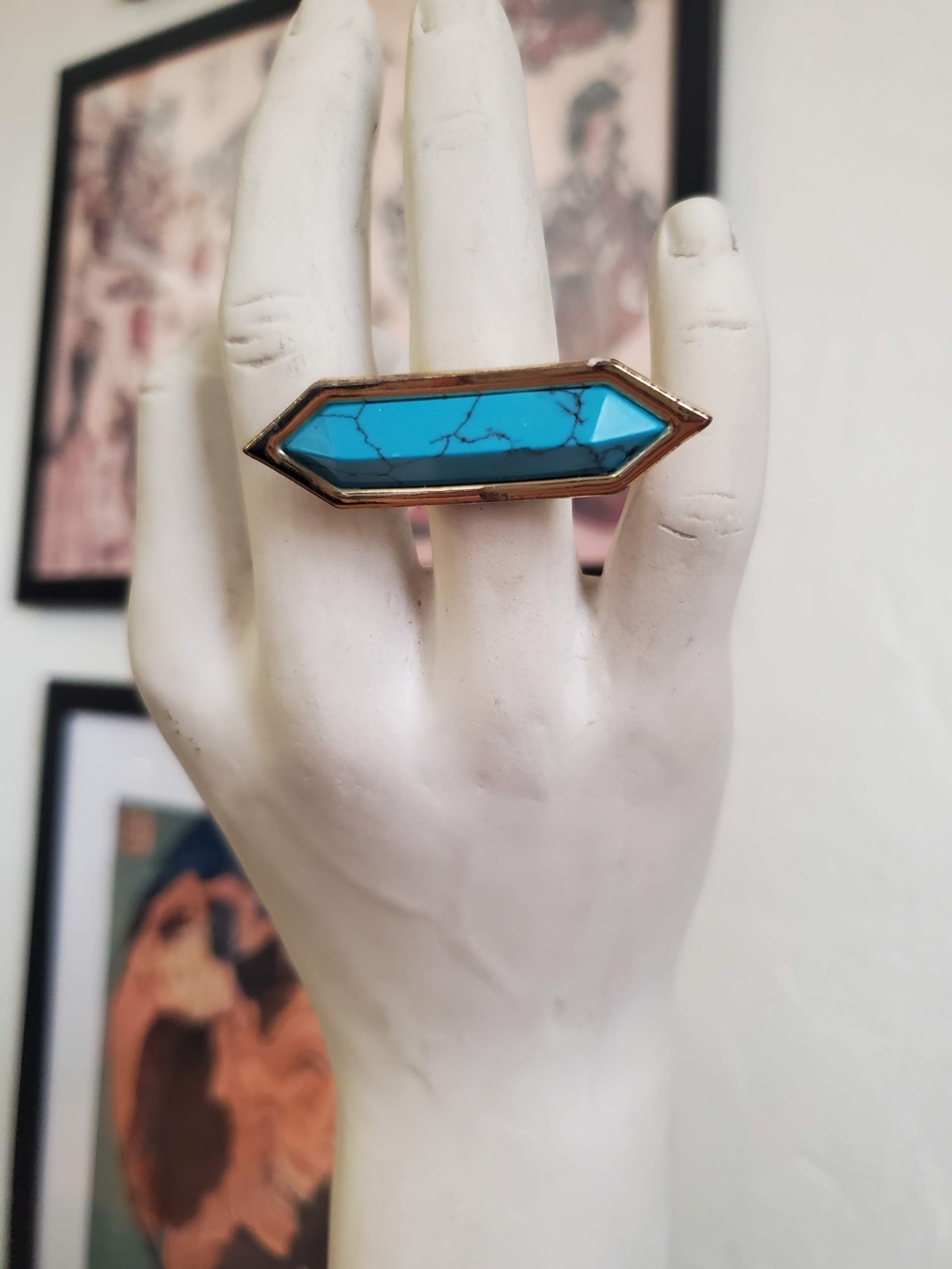 CC Skye Gold Geometric Statement Ring With Turquo… - image 7