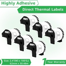 6Rolls 62mmx30.4m Continuous Paper Tape DK-2205 for Brother QL Label Printer