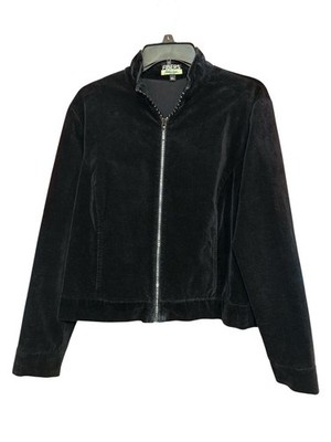 Vintage FIBERS Barbara Lesser Black Velvet Rhinestone Zipper Jacket Size XL