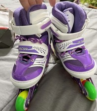 Power E- Mow Purple Rainbow Wheel Inline Skates Rollerblades, M 31-34