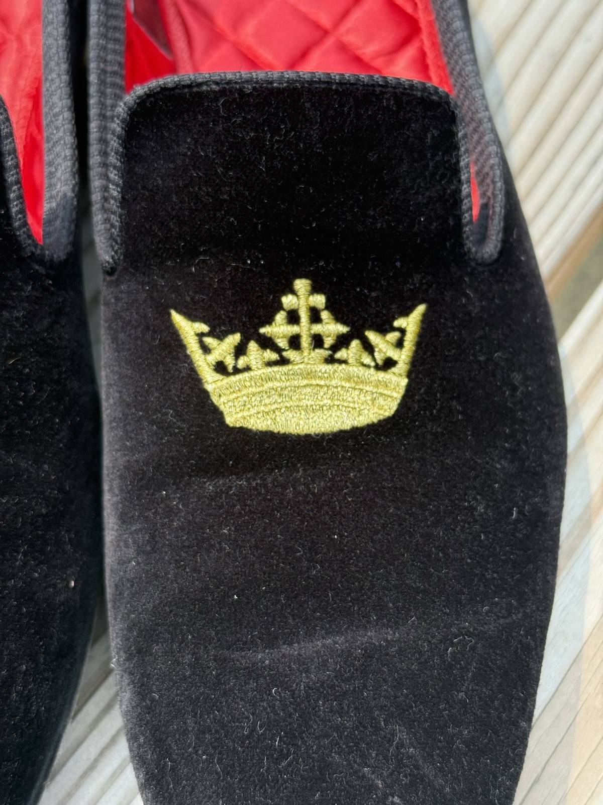 PANTOFOLA D’ORO Peal & Co per Brooks Brothers pantofole da fumo in velluto corona oro RARA US 10D