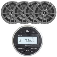 4x JBL 6.5" 180W Marine Gray Boat Speakers, USB Bluetooth Radio Receiver