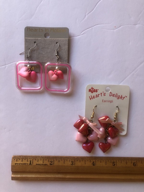 Rare HTF Hearts In Motion Russ Berrie & Company Pink Square 80’s Earring Lot