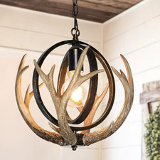 Rustic Antler Chandelier, 14" Farmhouse Chandelier with Resin 4 Antlers