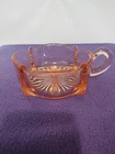Antique Sugar Relish Bowl Pink Depression Glass Starburst Sunburst Scalloped Rim
