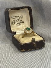 Vintage Edwardian Emerald And Diamond Cluster Ring In 18ct Yellow Gold