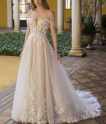 Illusion Brautkleid Hochzeitskleid Maßanfertigung 32-60 Blätt Spitze Weichtüll