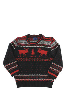 Polo Ralph Lauren Childrens Boys Crew Neck Sweater Black Red Wool Size 5