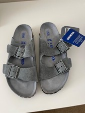 Birkenstock Arizona WOMEN'S US Size L8 M6 Gray Suede Soft Footbed Slide Sandals