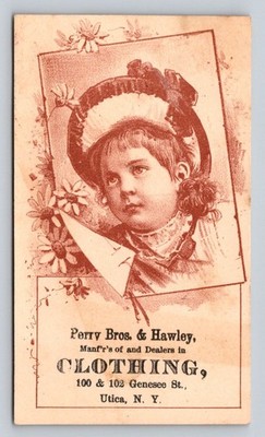 Perry Bros Hawley Clothing Utica New York Trade Card P900
