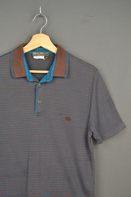Salvatore Ferragamo Vintage Polo Shirt Blue Brown Slim Fit Cotton M