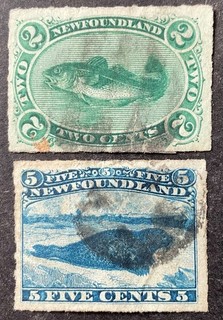 Newfoundland Canada 1876 2 x stamps both used green stamp is repaired