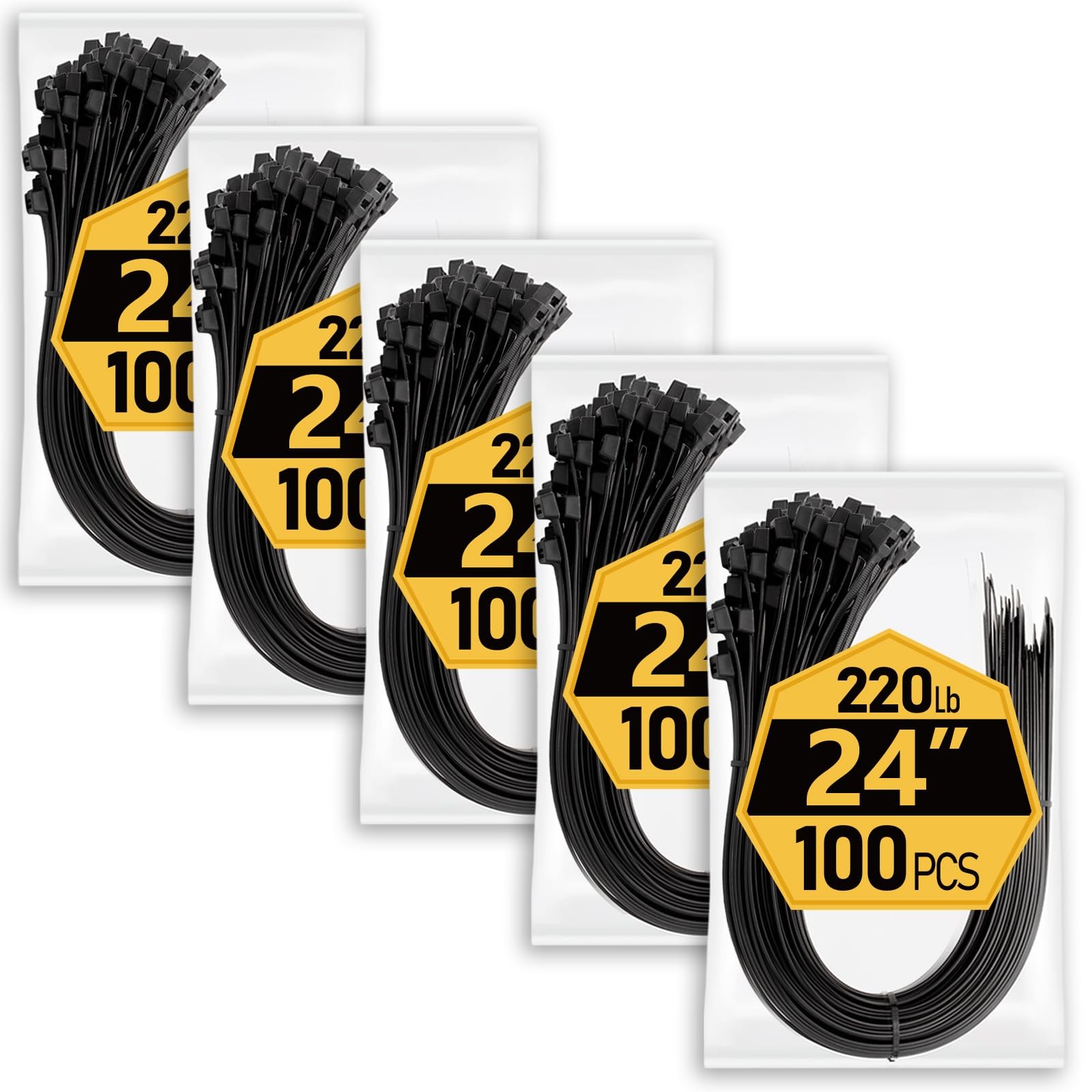 Large Heavy Duty 24-Inch Zip Ties 500-Pack with 220 lb Strength for Outdoor Use