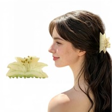Pearlescent Lily Flower Claw Clip for Women, 3.4''Green Large Acetate Hair