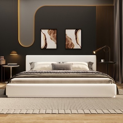 Queen Size Soft and Comfortable Upholstered Bed Frame Bedroom w/ Headboard White