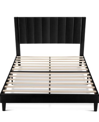 Modern Queen Size Platform Bed with Headboard Pine Wood Bed Frame for Adult Teen