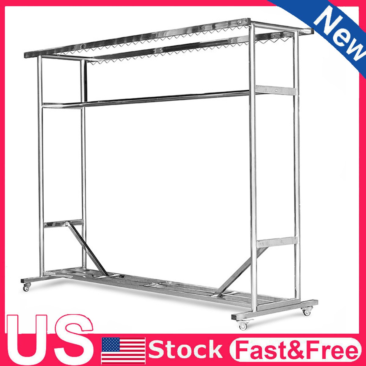 Heavy Duty 1000LBS Clothing Garment Rack Drying Clothes Rack Hanger On Wheels