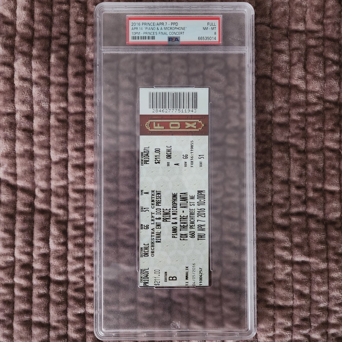Prince Final Concert Full Ticket 2016 Atlanta PSA 8 Highest Graded