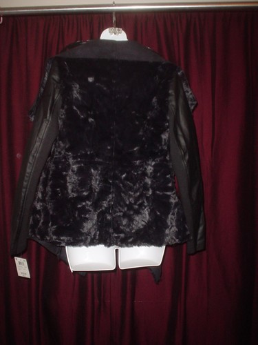 LADIES/WOMENS (JACLYN SMITH) BLACK FAUX FUR-FAUX LEATHER JACKET/COAT SZ. S (NEW) - Picture 3 of 8