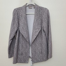 Chico's Open Front Jacket Size 1 8/M Stretch Chevron Pattern Taupe Grey