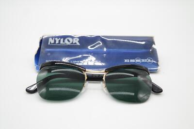 Lunettes De Soleil Vintage ESSEL ARC 08/76 - Monture Demi-cercle Noir Et Or - Verres Verts - Neuf Avec étiquettes